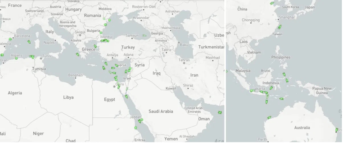 mapa posiciones buques de ganado