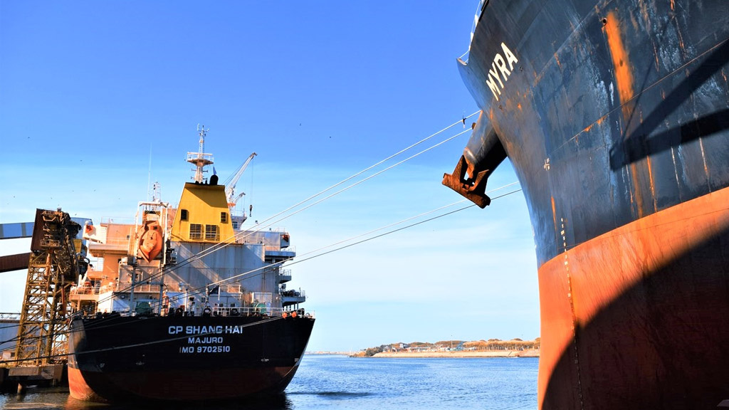 Plena actividad en los muelles de Puerto Quequén